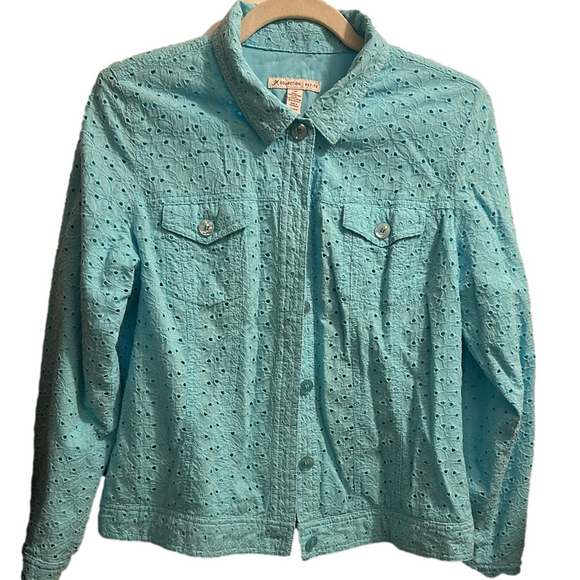 JM Collection Jackets & Blazers - JM Collection Blue Jacket with eyelet design